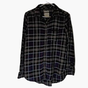 American Eagle Button Down M Flannel Shirt Blue Red Plaid Normcore Cozycore